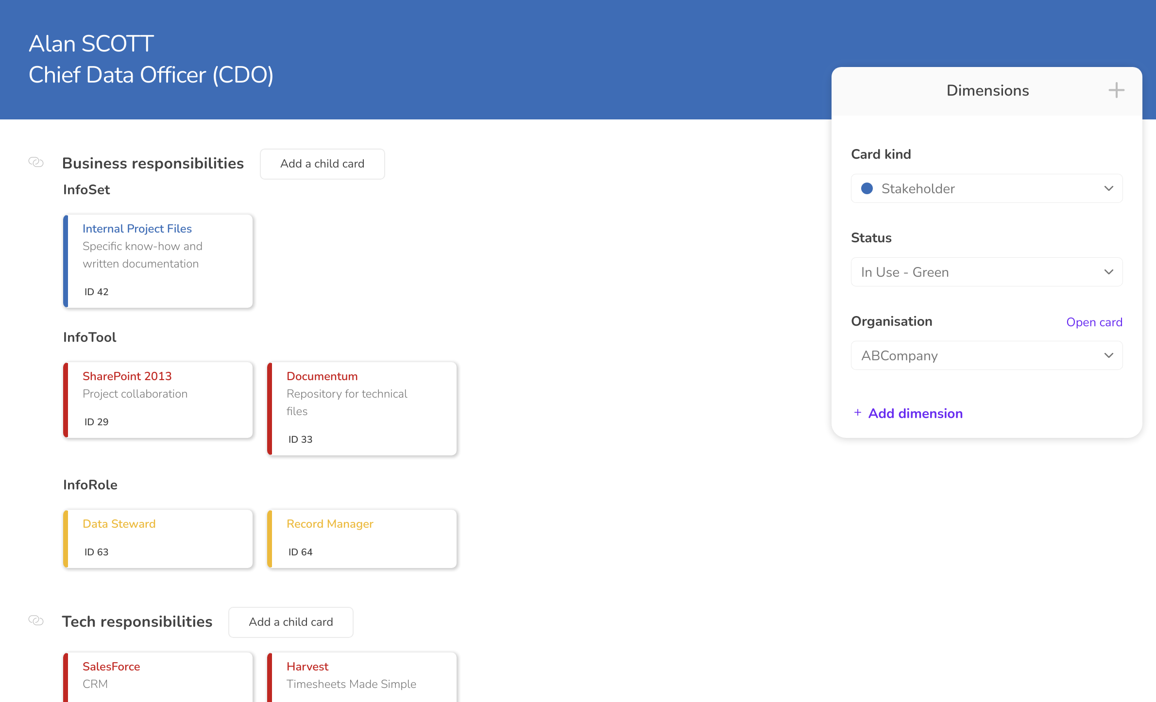 All roles of a given employee can be seen and changed easily, here the Chief Data Officer (CDO)