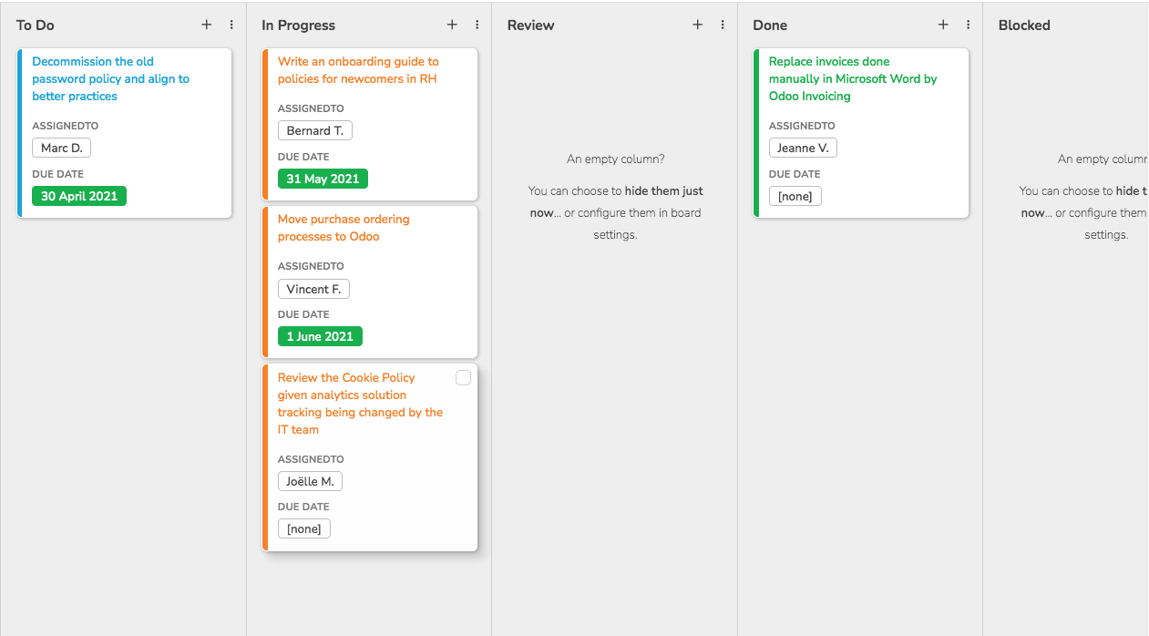 Kanban of cards by status